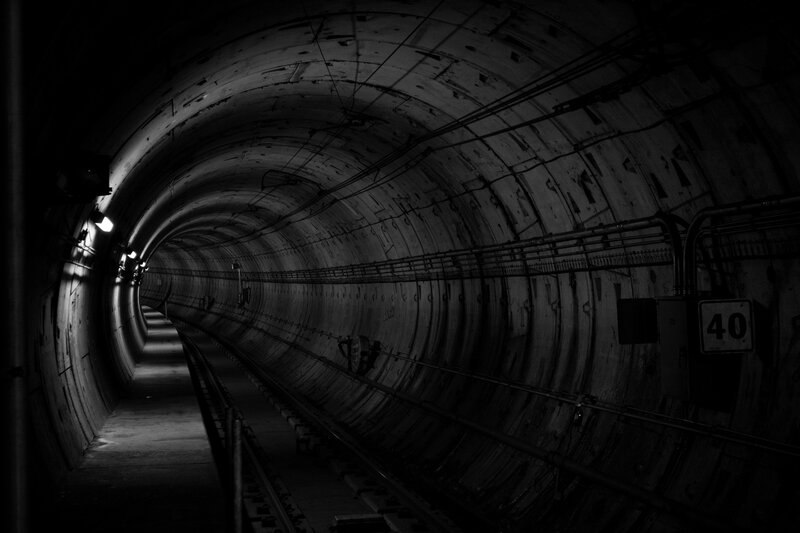 Tunnel with Train Tracks — Black, Dark