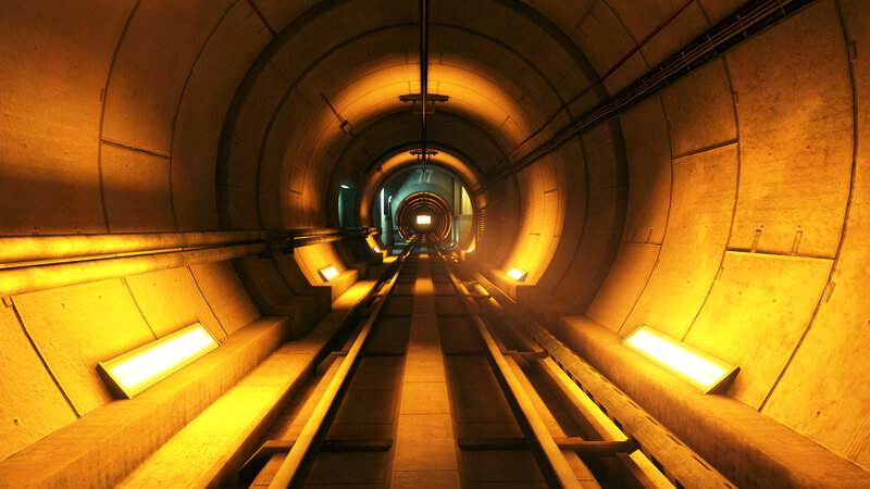 tunnel with yellow lighting