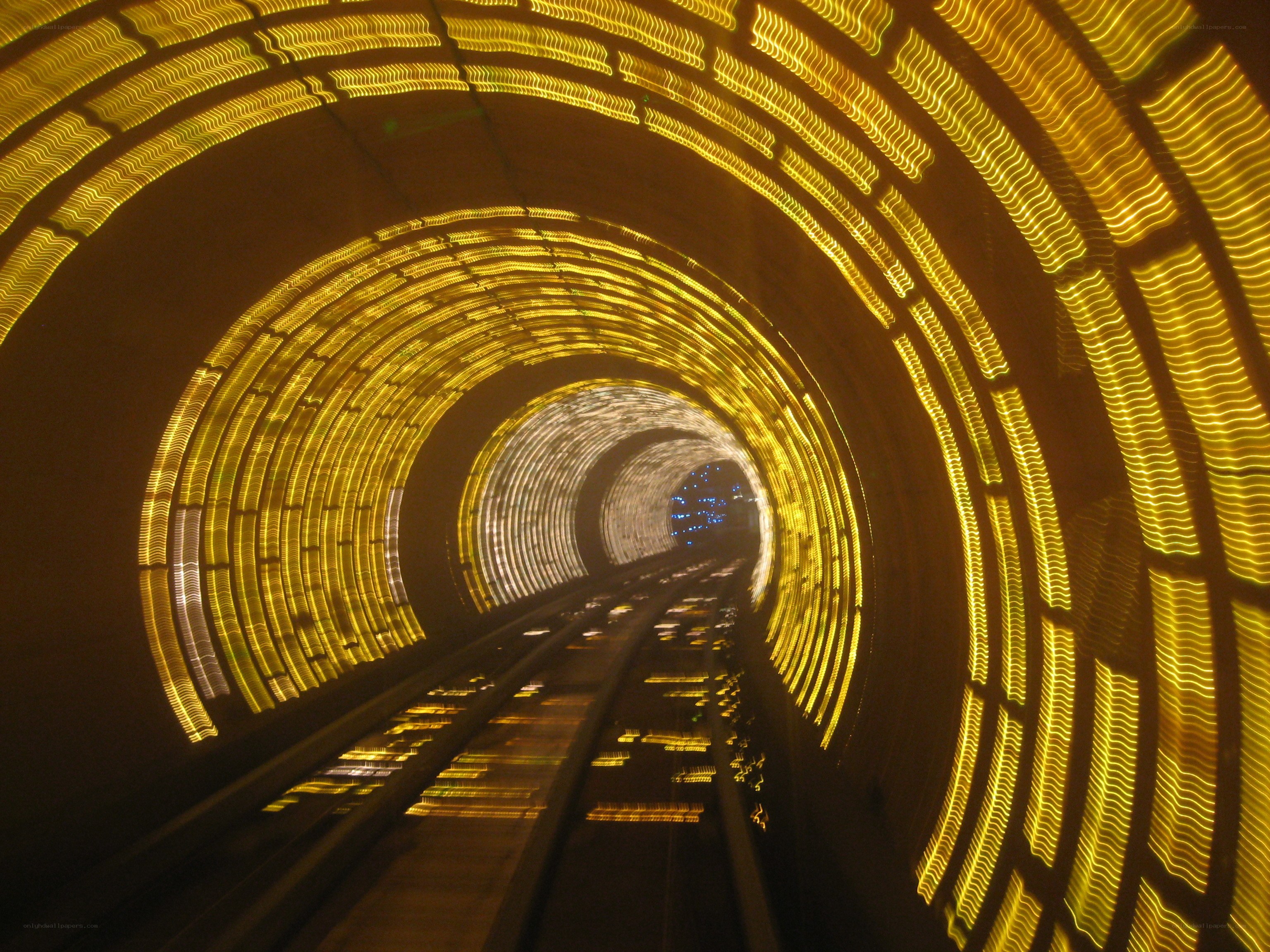 tunnel with yellow lights