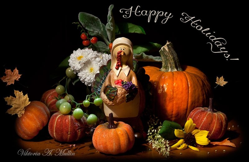 Turkey Figurine with Pumpkins