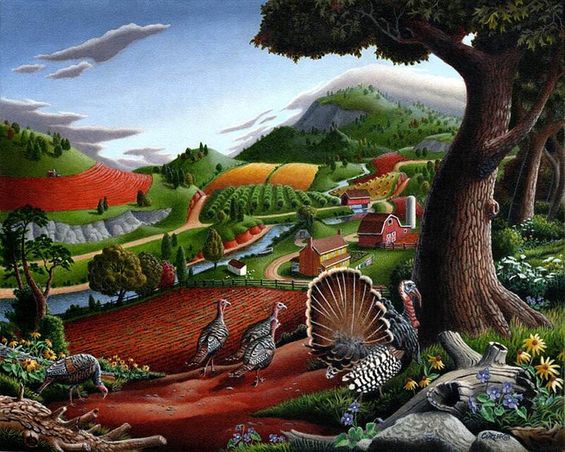Turkeys in a Farm Landscape