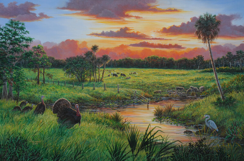 Turkeys in a Field — Green