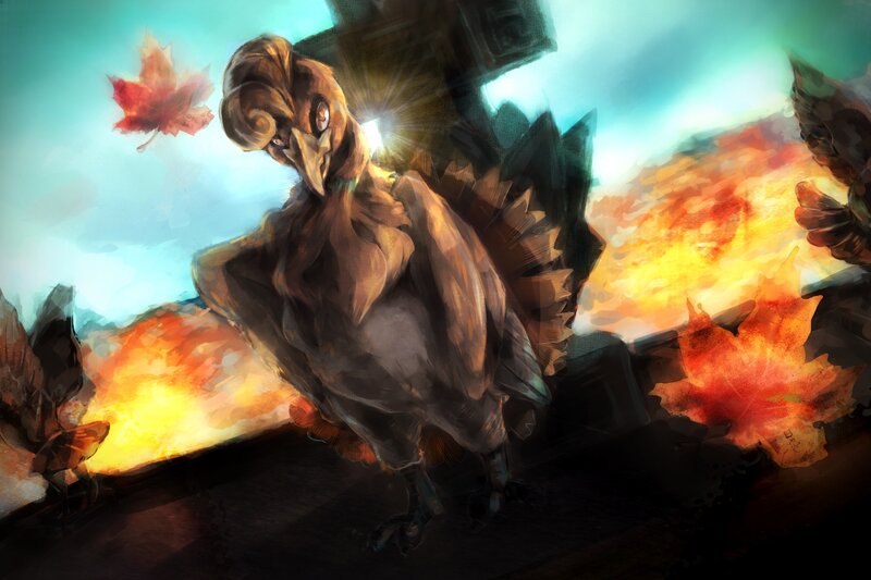 Turkeys in a fiery battle