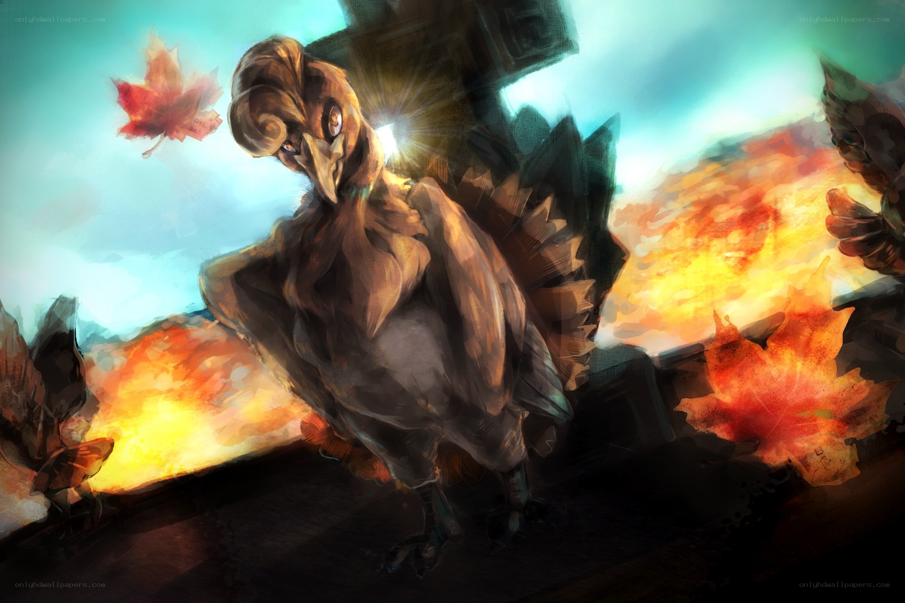 Turkeys in a fiery battle