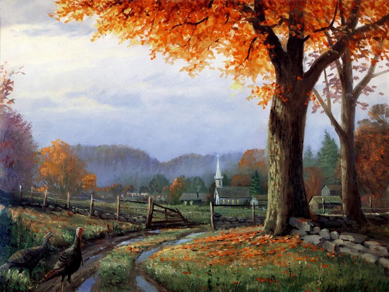 Turkeys in Autumn Field