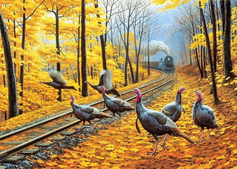 Turkeys on Train Tracks — Yellow