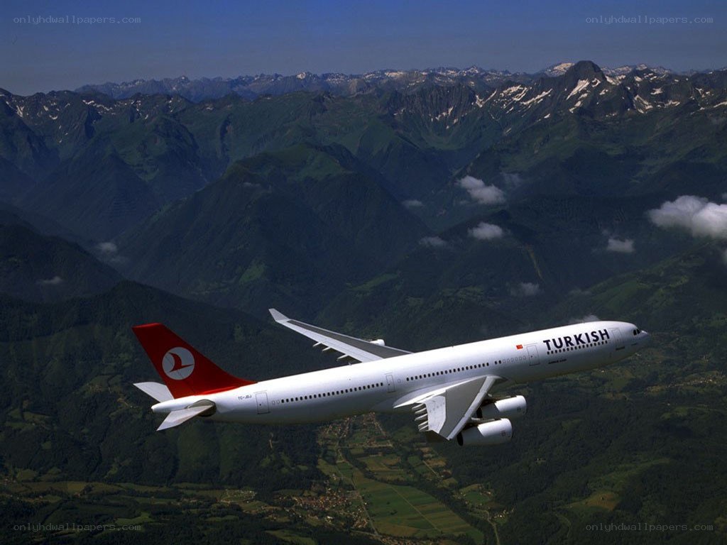 Turkish Airlines flight over mountains