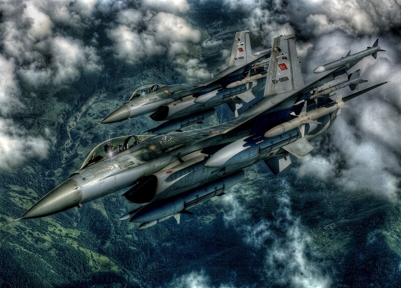 Turkish F-16 Fighter Jets — Gray, Dramatic, Photograph, Clouds
