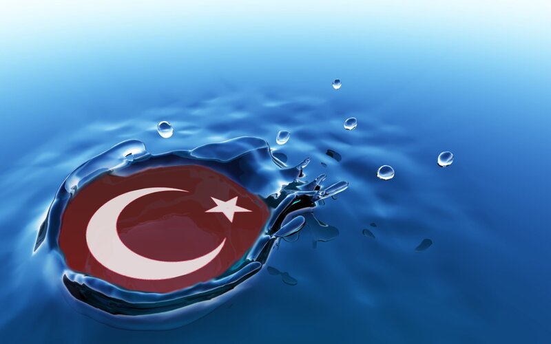 Turkish flag in water splash