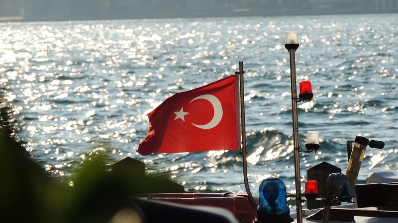 Turkish Flag on Boat — Red, Serene