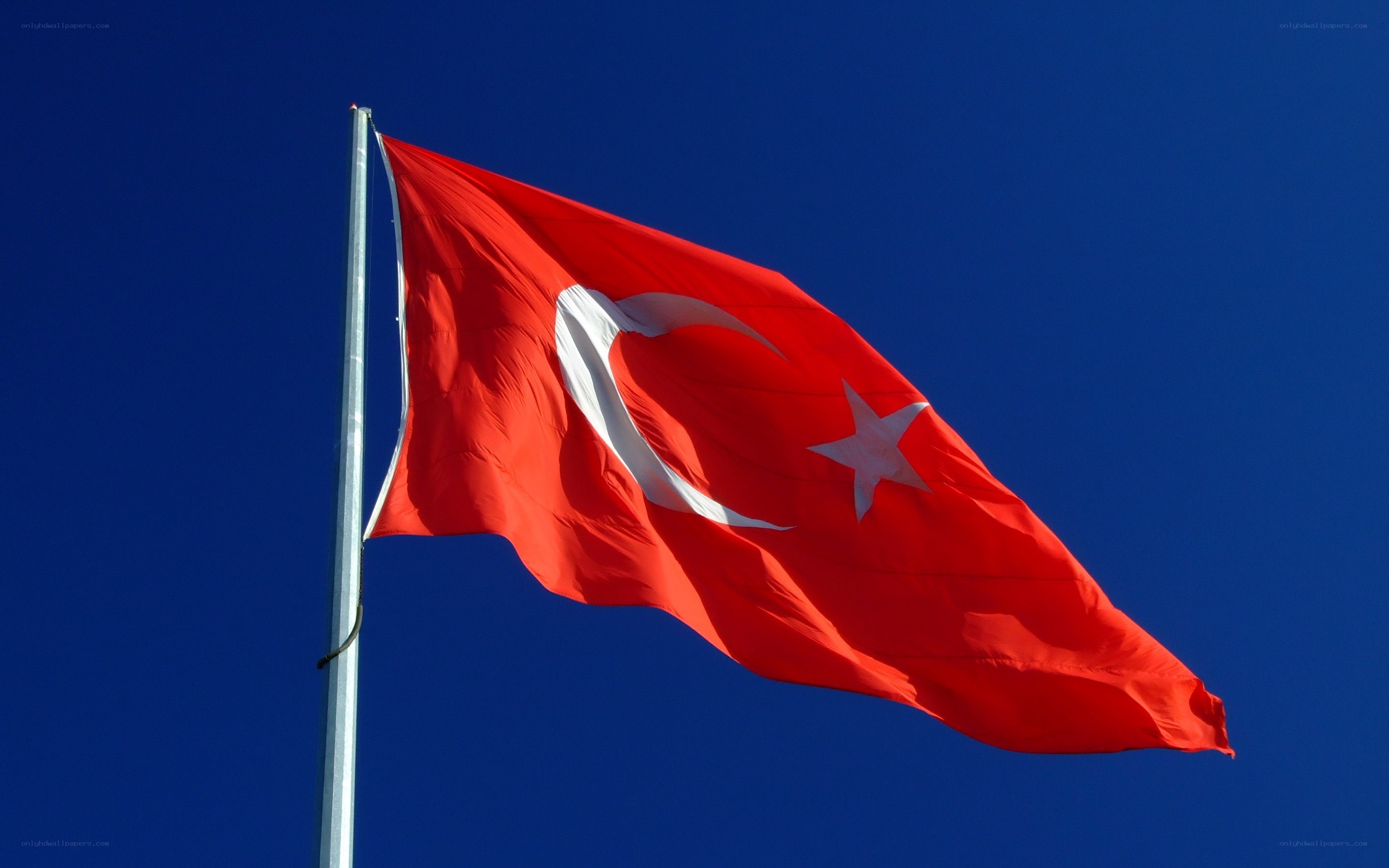Turkish flag waving in blue sky