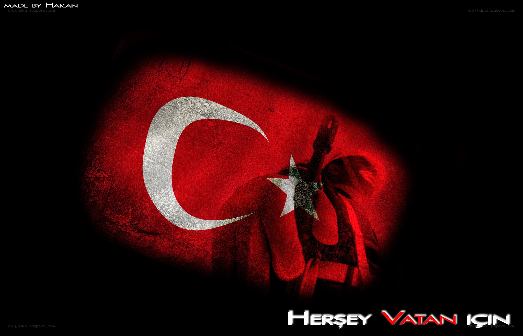Turkish flag with soldier