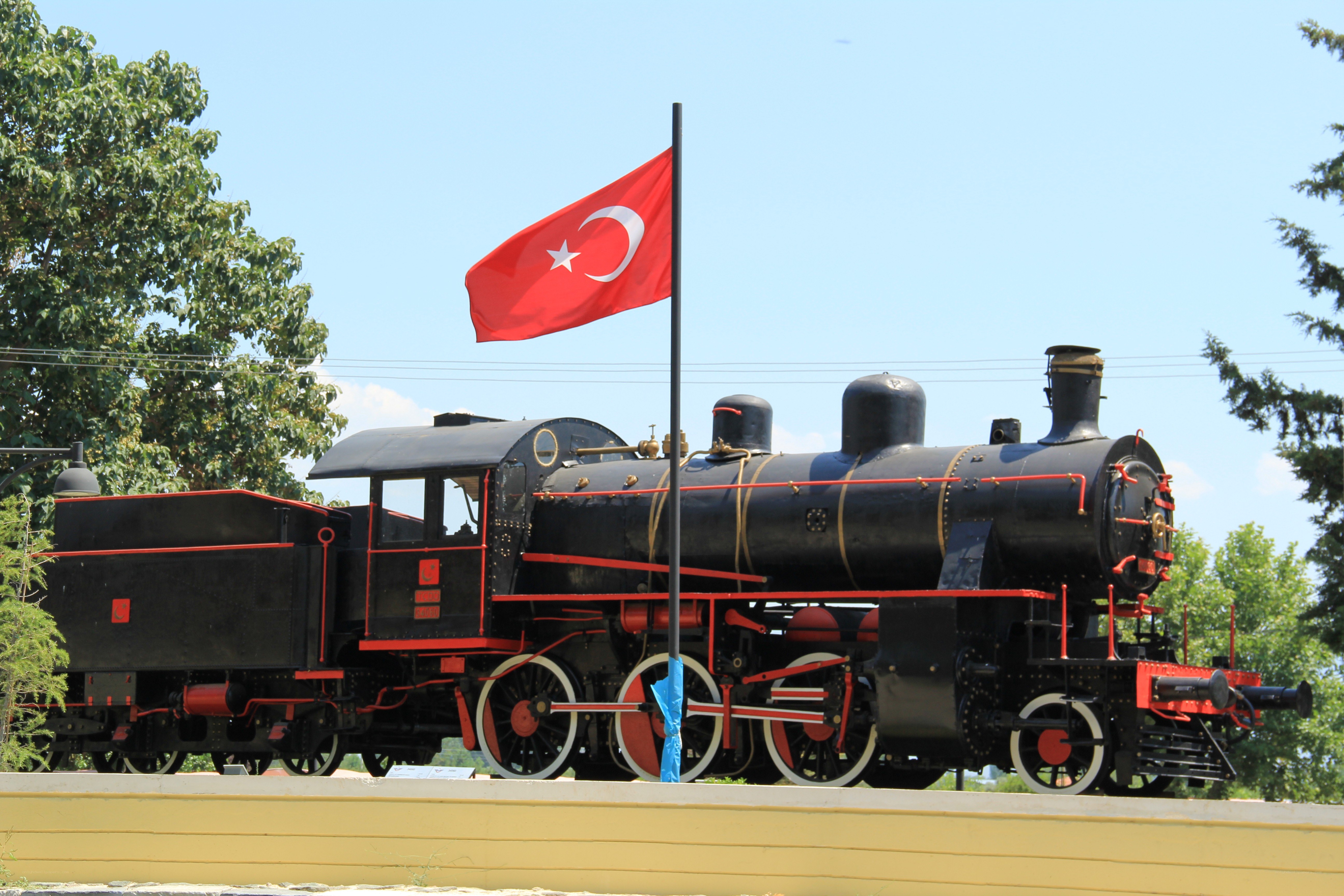 Turkish flag with steam locomotive