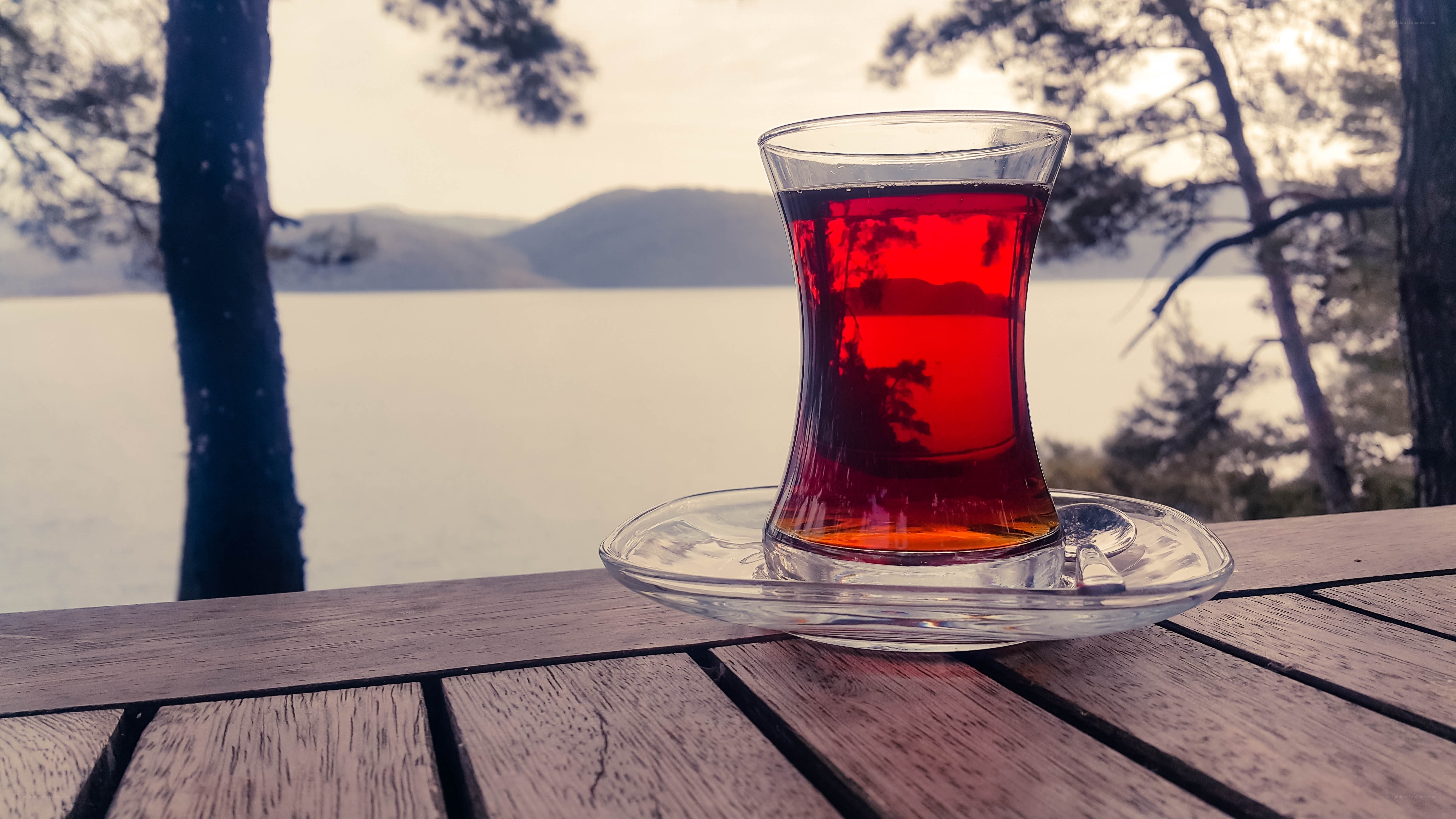 Turkish tea by the lake
