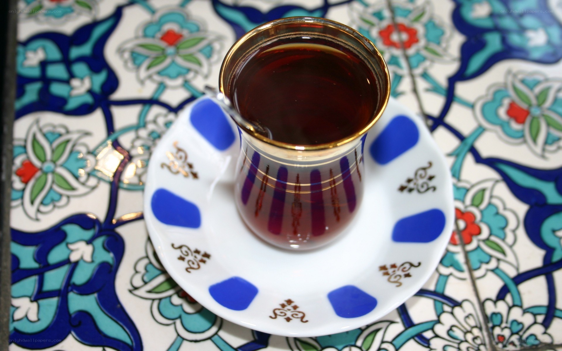 Turkish tea on ornate tiles