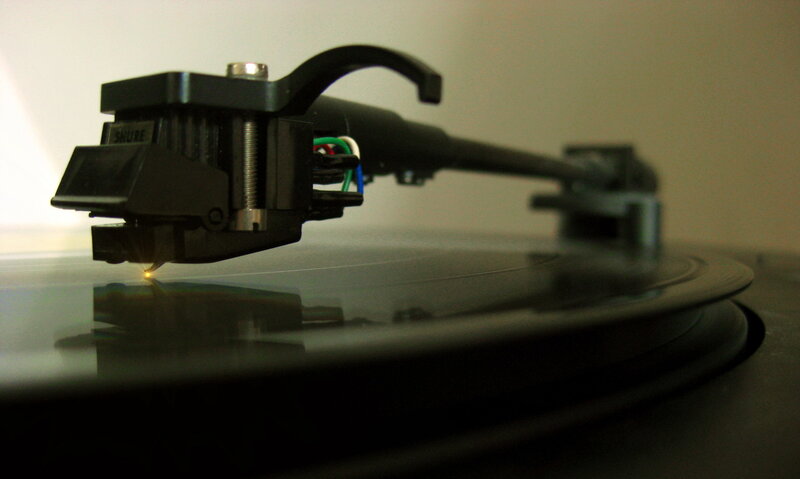 Turntable Needle on Vinyl — Black, Focused, Photograph