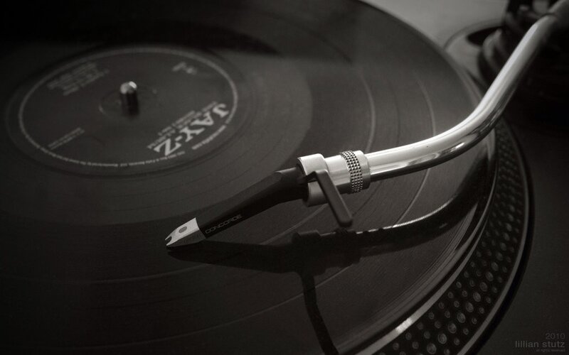 Turntable Playing Record — Black, Dramatic