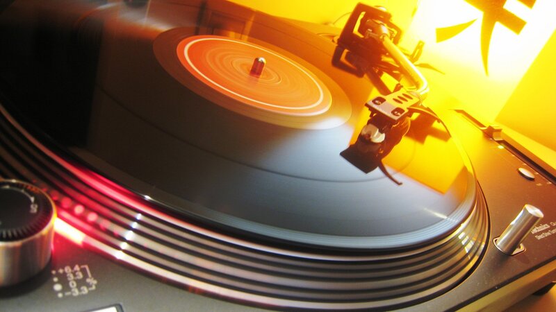 Turntable Playing Record — Yellow, Warm