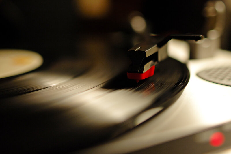 Turntable Playing Vinyl — Black, Calm, Night