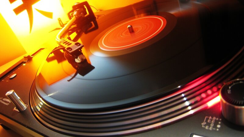 Turntable Playing Vinyl — Black, Dramatic