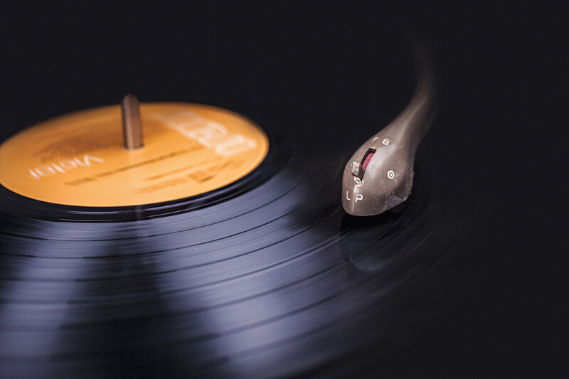 Turntable Playing Vinyl — Black, Focused, Photograph, Vinyl Record