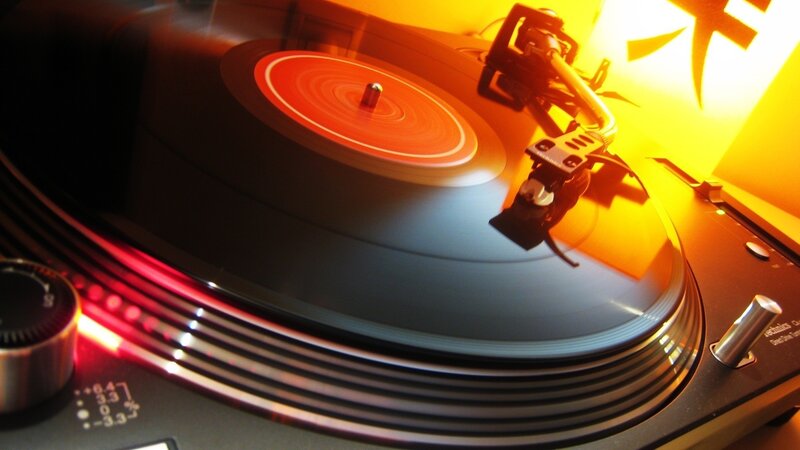 Turntable Playing Vinyl — Black, Warm
