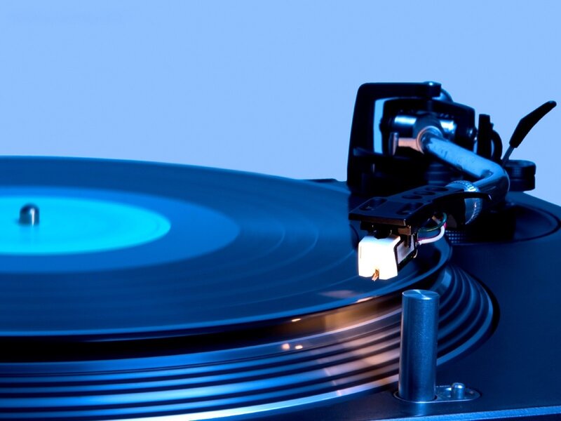 Turntable Playing Vinyl — Blue, Calm, Photograph