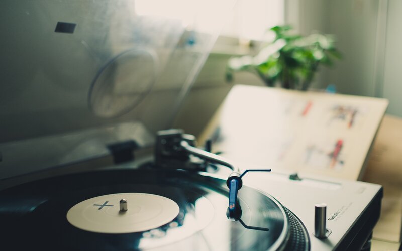 Turntable Playing Vinyl Record — Black, Calm