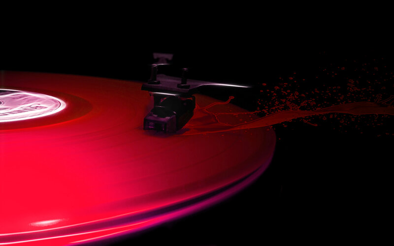 Turntable Playing Vinyl — Red, Dramatic