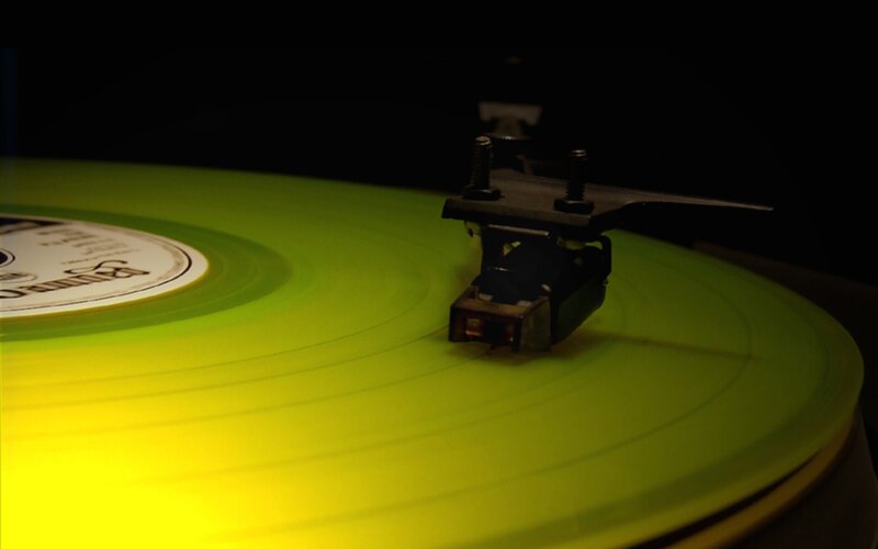Turntable Playing Vinyl — Yellow, Dark