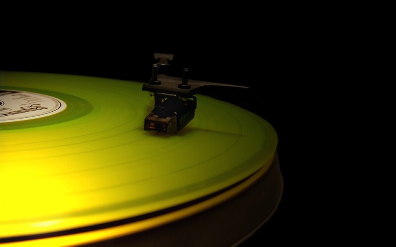 Turntable Playing Vinyl — Yellow, Dramatic