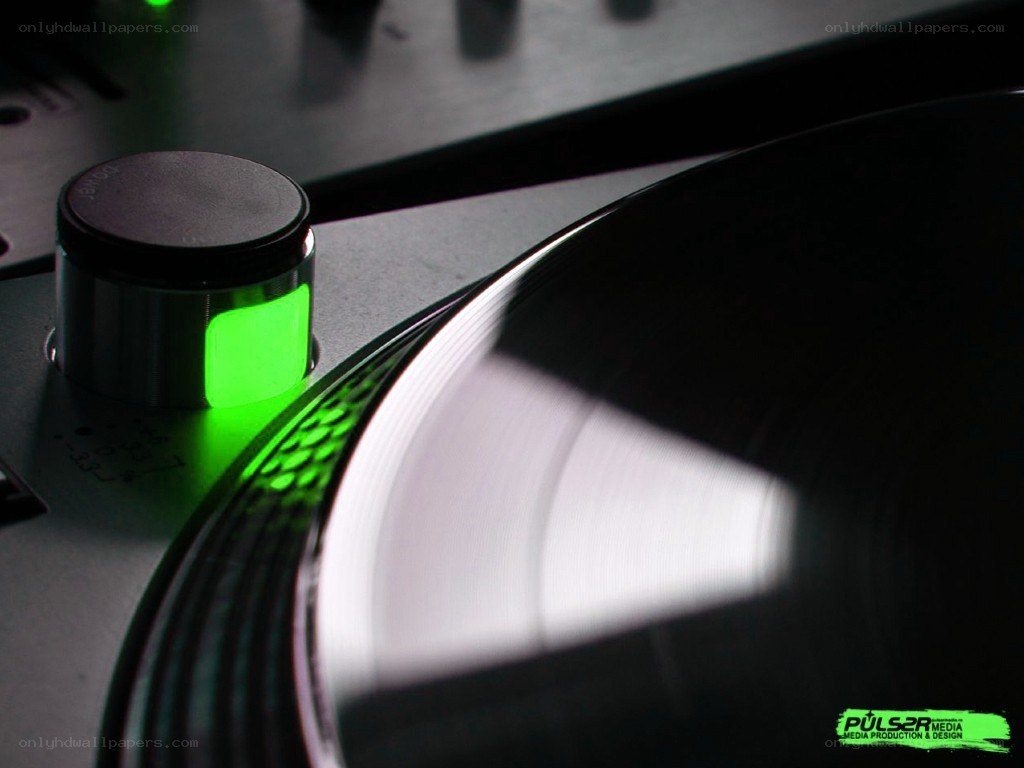 turntable with glowing green light