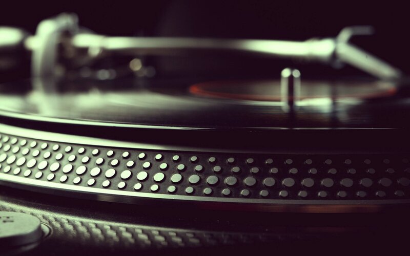 Turntable with Vinyl Record — Black, Dark