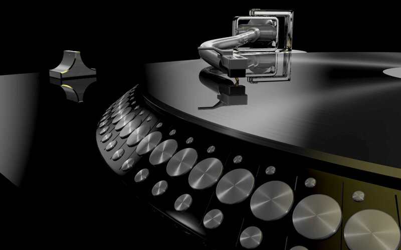 Turntable with Vinyl Record — Black, Dramatic, 3d Render