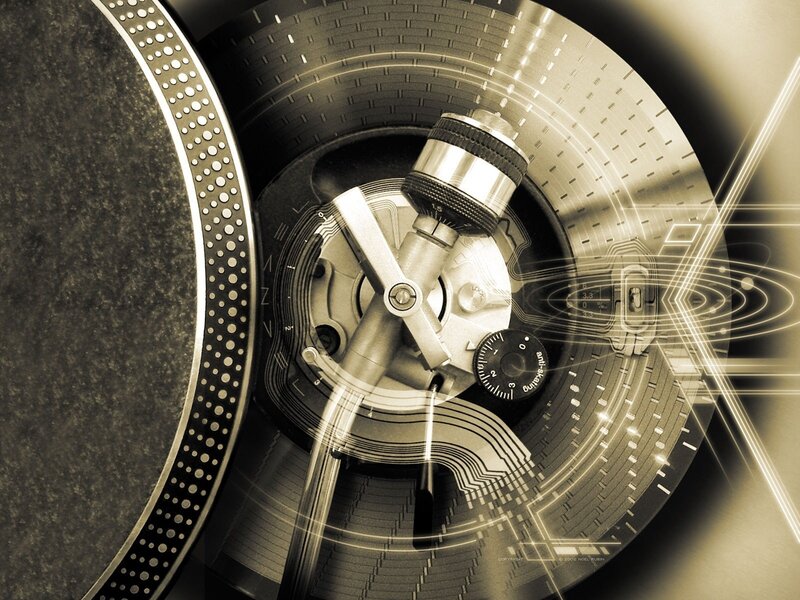 Turntable with Vinyl Record — Sepia