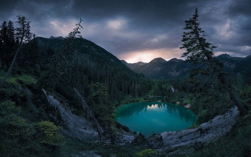 Turquoise Alpine Lake — Blue, Dramatic, Night