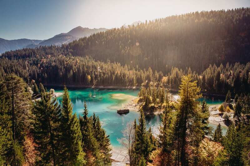 Turquoise Alpine Lake — Blue, Serene, Afternoon, Photograph, Forest, Mountains