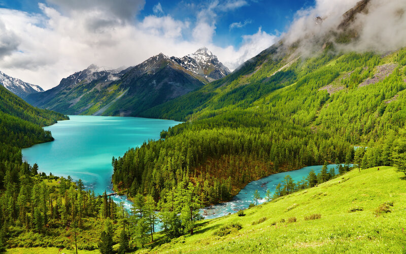 Turquoise Alpine Lake — Blue, Serene, Afternoon, Photograph, Mountains, Forest