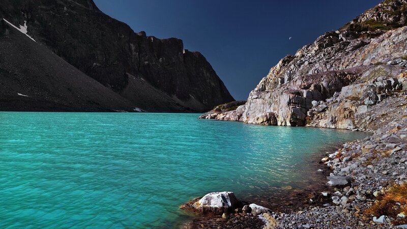 Turquoise Alpine Lake — Cyan, Serene, Night