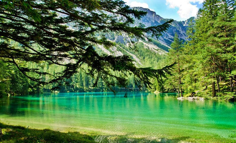 Turquoise Alpine Lake — Green, Serene, Afternoon