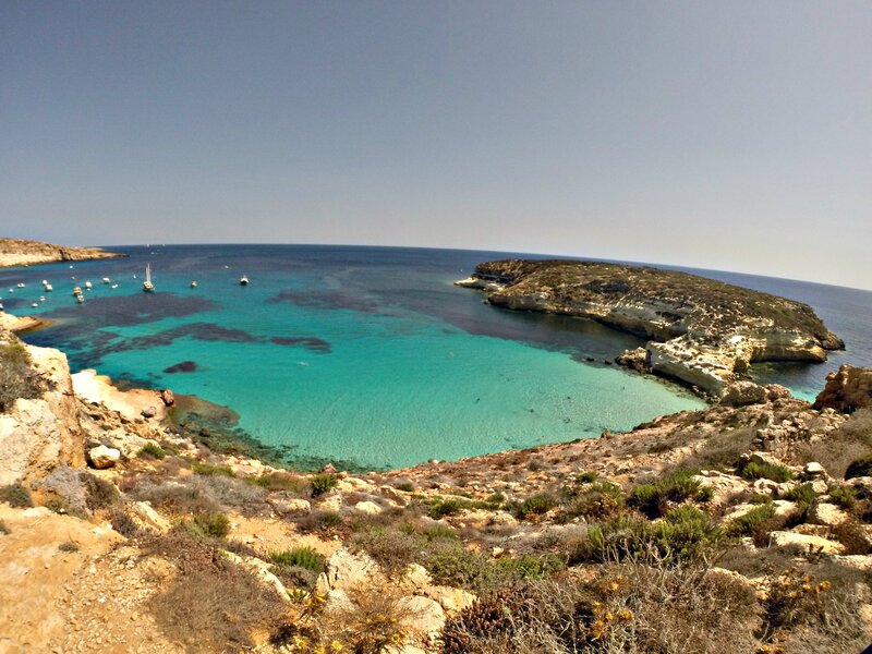 Turquoise Bay with Boats — Blue