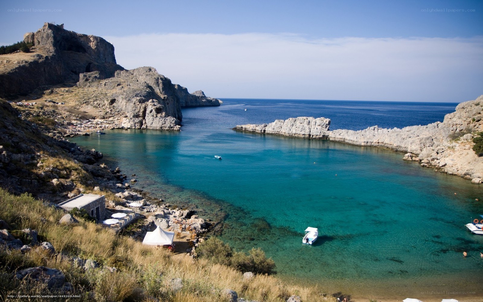 Turquoise cove with rocky cliffs