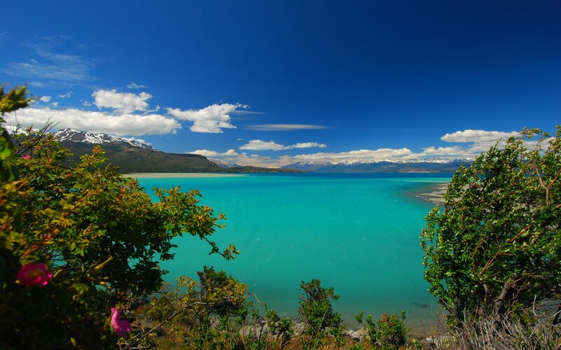 Turquoise Lake and Mountains — Blue, Serene, Afternoon, Photograph, Clouds