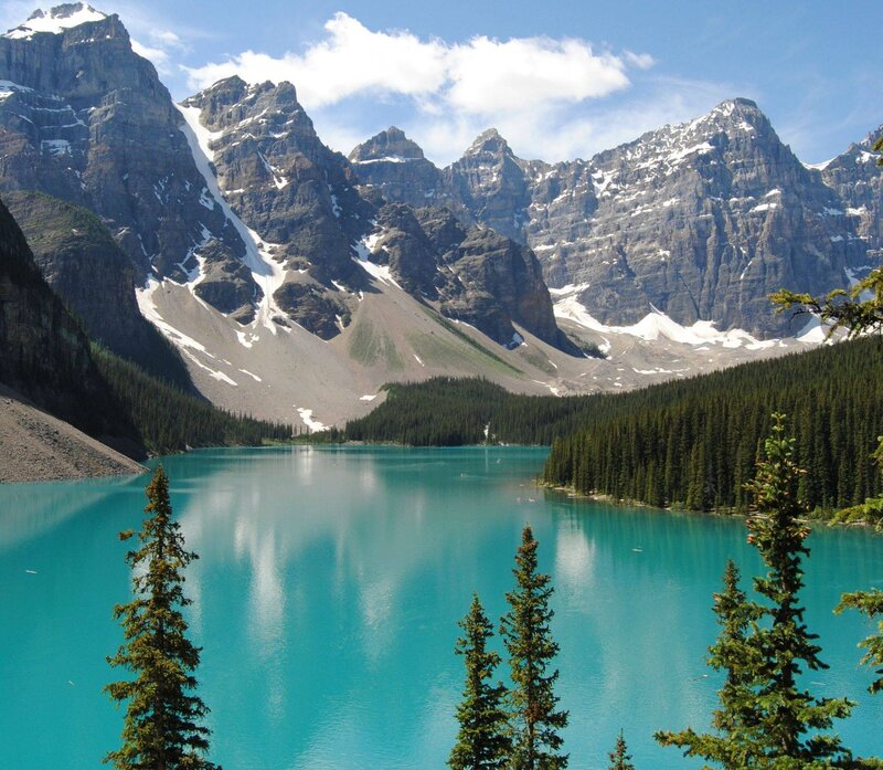Turquoise Lake and Mountains — Blue, Serene, Afternoon, Photograph, Pine Trees