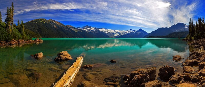 Turquoise Lake and Mountains — Blue, Serene, Afternoon, Photograph, Trees, Rocks