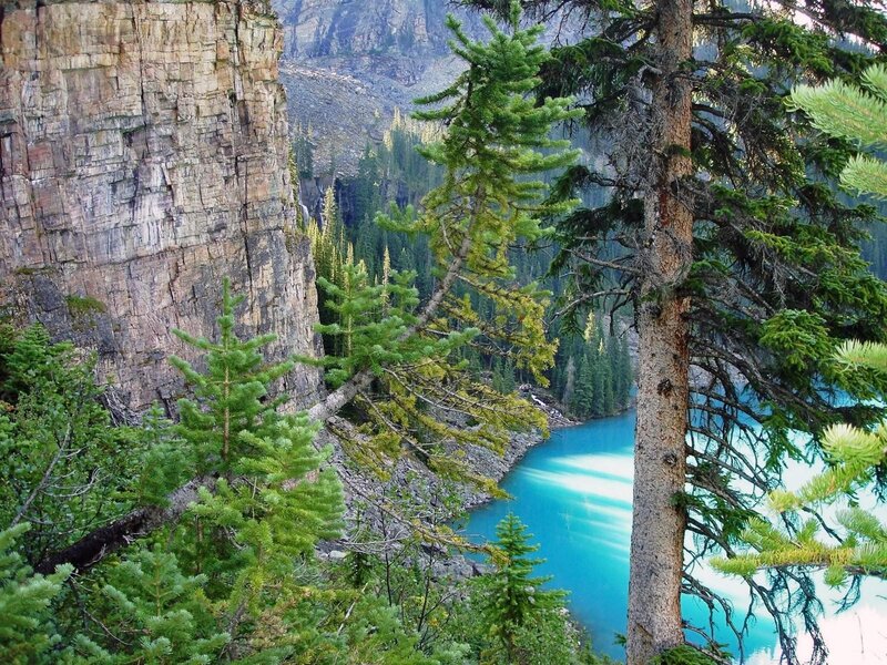 Turquoise Lake in Canyon — Blue, Serene, Afternoon, Photograph, Pine Trees