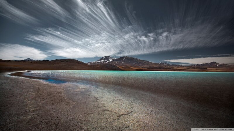Turquoise Lake in Desert — Blue, Dramatic, Photograph