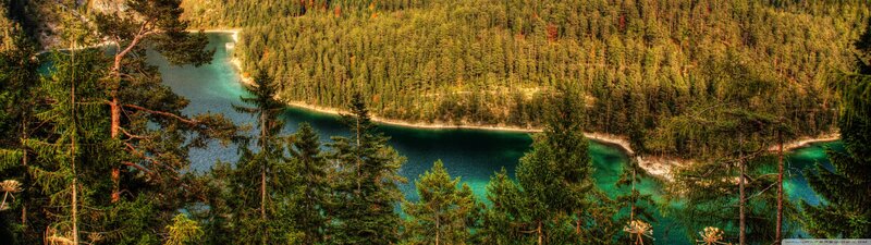 Turquoise Lake in Forest — Green, Serene