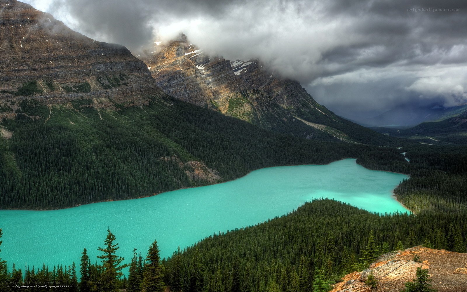 Turquoise lake in mountain valley