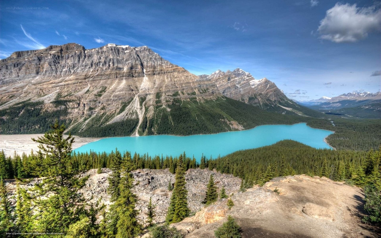 Turquoise lake in mountain valley